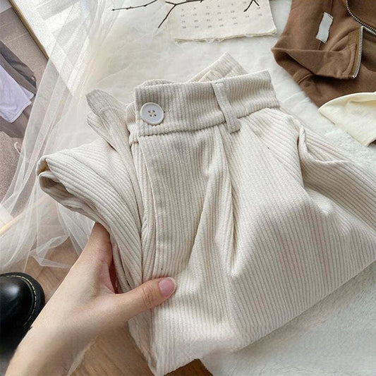 Maribel | Ribbed Corduroy High-Waist Trousers