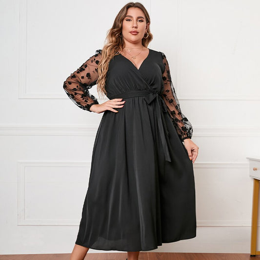 Mara | Elegant Wrap Dress With Floral Puff Sleeves - Motheero