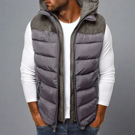 Ravero | Hooded Quilted Vest with Leather Patch