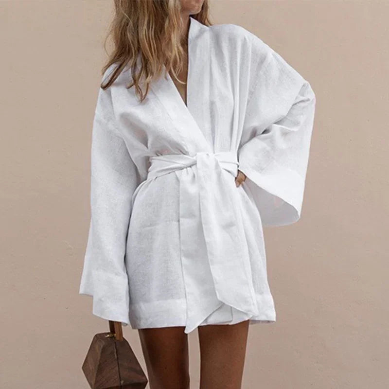 Aria | Short Long Sleeve Dress with Tie Waist - Motheero