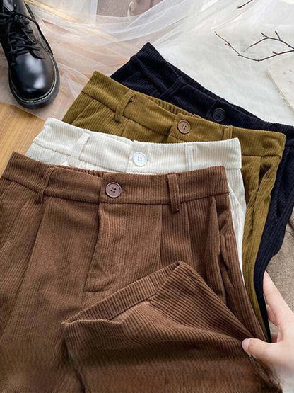 Maribel | Ribbed Corduroy High-Waist Trousers