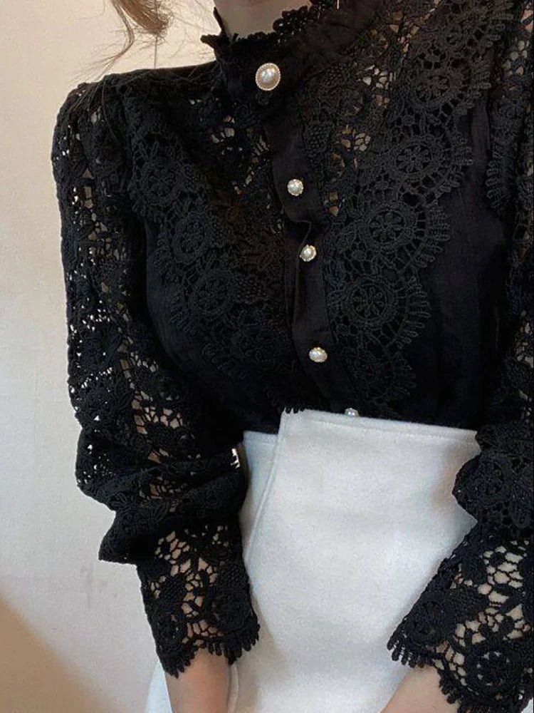 Isla | Delicate Lace Turtleneck Shirt - Motheero