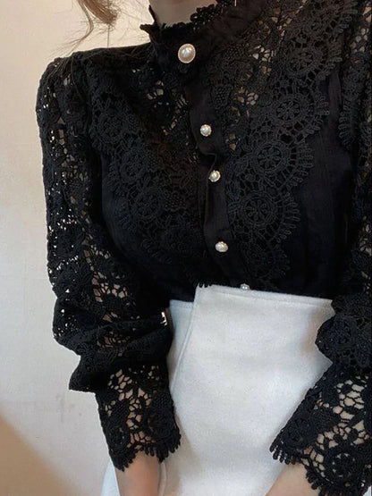Isla | Delicate Lace Turtleneck Shirt - Motheero