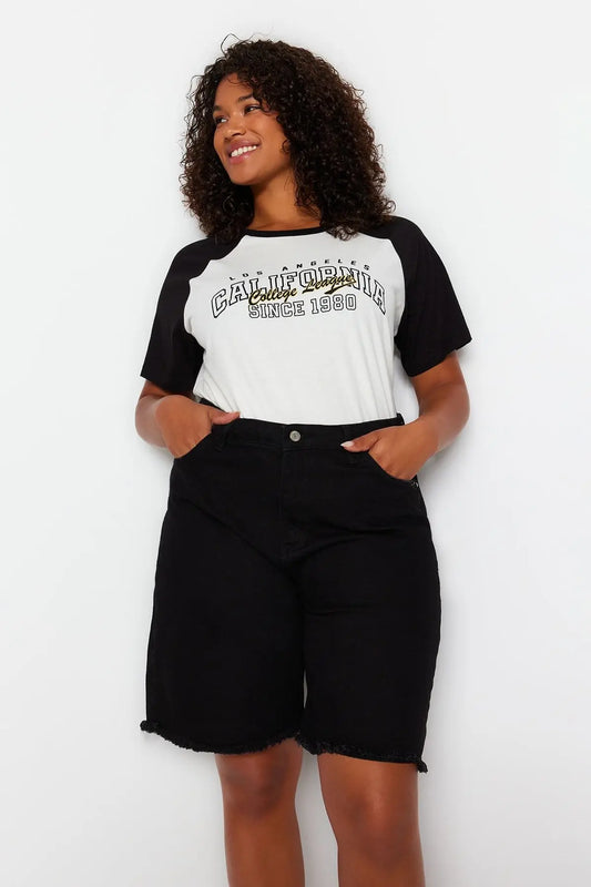 Zarina | Plus Sized High-Waisted Denim Shorts - Motheero