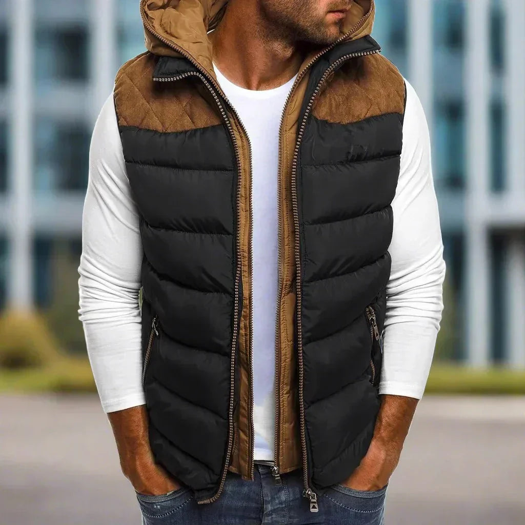 Ravero | Hooded Quilted Vest with Leather Patch