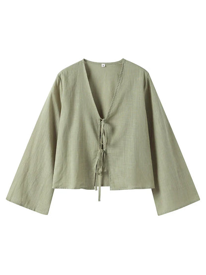 Serena | Long‑Sleeve Lace‑Up Shirt - Motheero