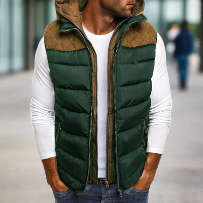 Ravero | Hooded Quilted Vest with Leather Patch