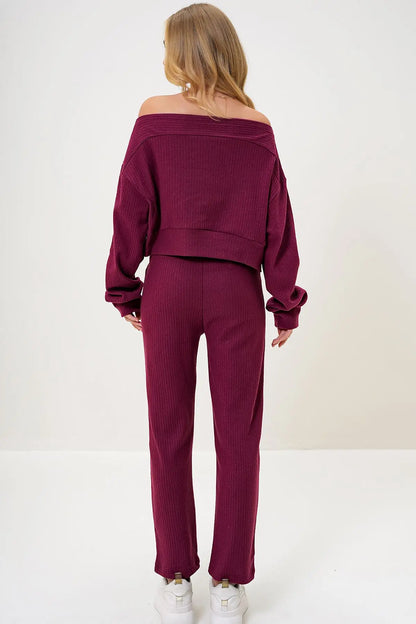 Rohana | Loungewear Relaxed Set Off Shoulder Sweatshirt and Trousers