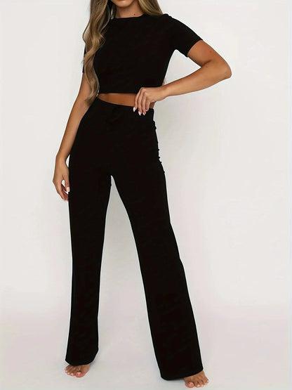 Lynette | Casual Two pieces Cropped Top Trouser Set