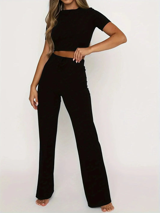 Lynette | Casual Two pieces Cropped Top Trouser Set