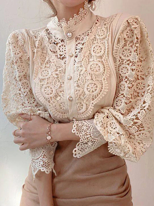 Isla | Delicate Lace Turtleneck Shirt - Motheero