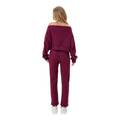 Rohana | Loungewear Relaxed Set Off Shoulder Sweatshirt and Trousers