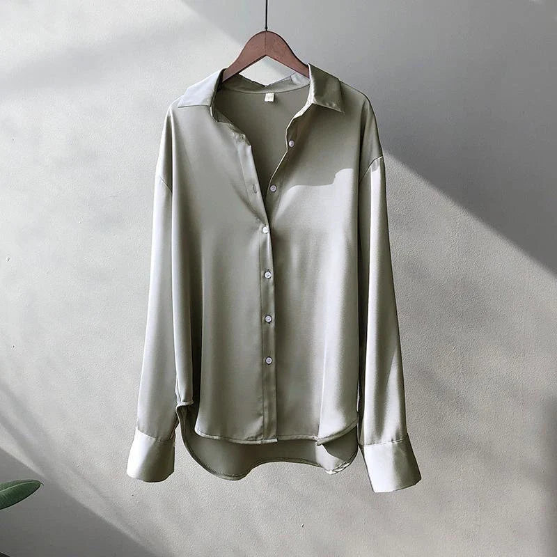 Celeste | Satin Long Sleeve Shirt - Motheero