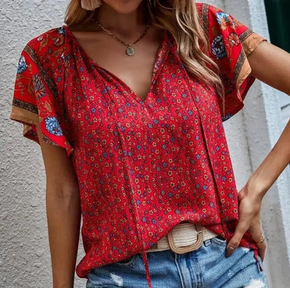 Nerina | Versatile Short‑Sleeve Floral Blouse - Motheero