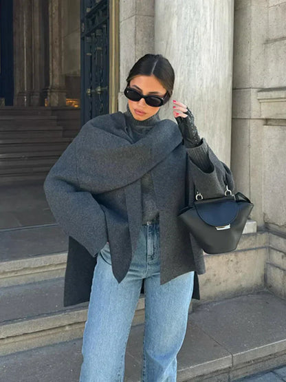 Odessa | Elegant Wool with Long Sleeves Coat Cape