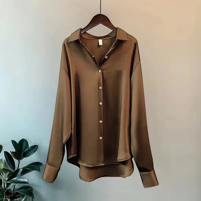 Celeste | Satin Long Sleeve Shirt - Motheero