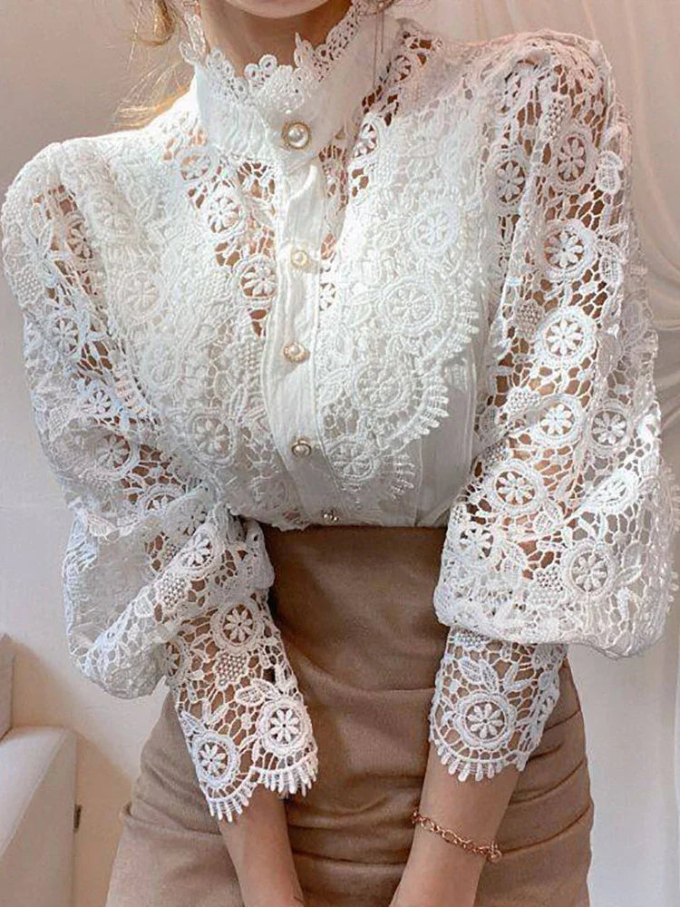 Isla | Delicate Lace Turtleneck Shirt - Motheero
