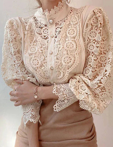 Isla | Delicate Lace Turtleneck Shirt - Motheero