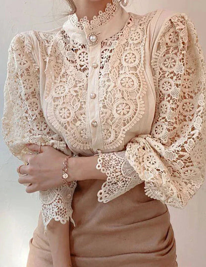 Isla | Delicate Lace Turtleneck Shirt - Motheero