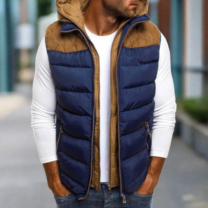 Ravero | Hooded Quilted Vest with Leather Patch