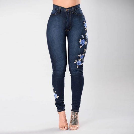 Aurora | Slim Floral Embroidered Jeans
