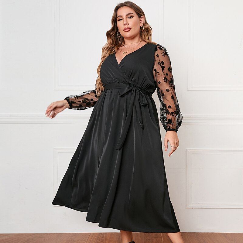 Mara | Elegant Wrap Dress With Floral Puff Sleeves - Motheero