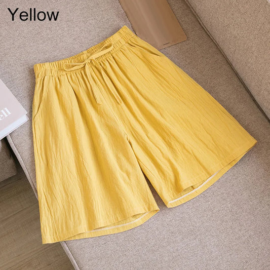Elara | Cotton Linen Mid-Length Ribbon Tie Shorts
