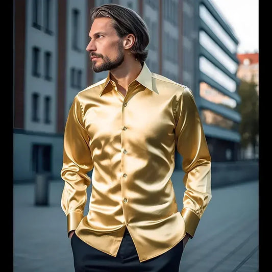 Raven | Shiny Silk Long-Sleeve Shirt