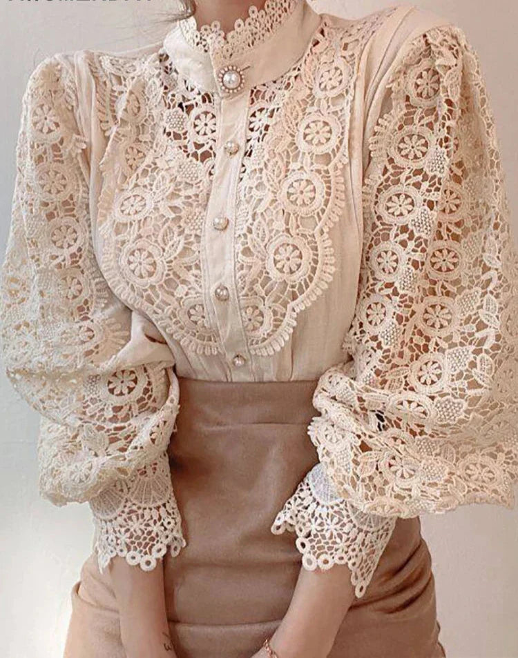 Isla | Delicate Lace Turtleneck Shirt - Motheero