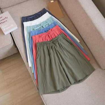 Elara | Cotton Linen Mid-Length Ribbon Tie Shorts