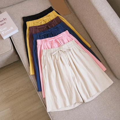 Elara | Cotton Linen Mid-Length Ribbon Tie Shorts