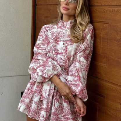 Elara | Pleated Dress With Puff Long Sleeves - Motheero
