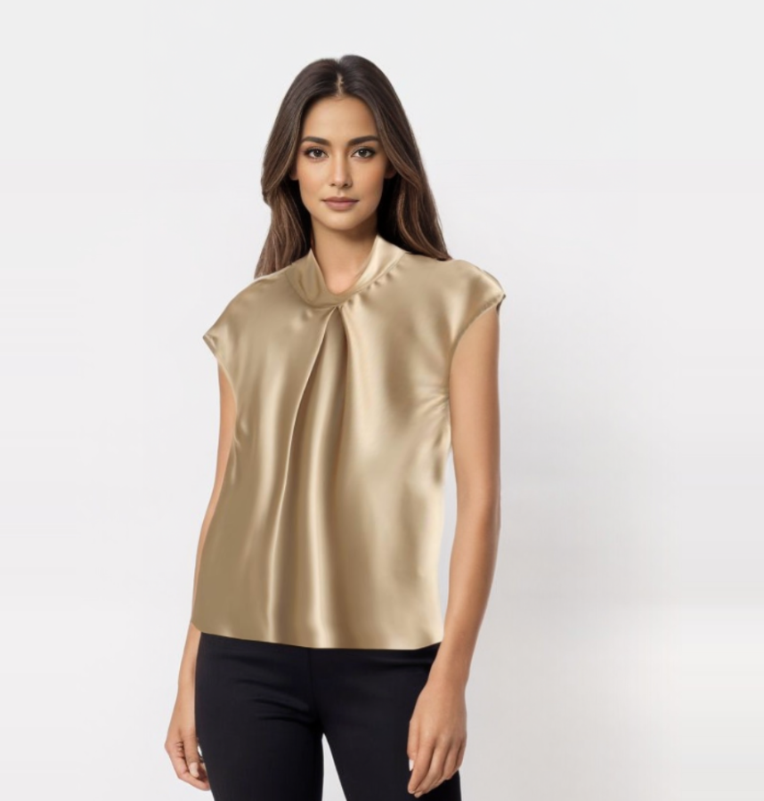Elara | Sleek Blouse Satin Sleeveless - Motheero