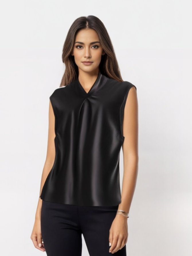 Elara | Sleek Blouse Satin Sleeveless - Motheero