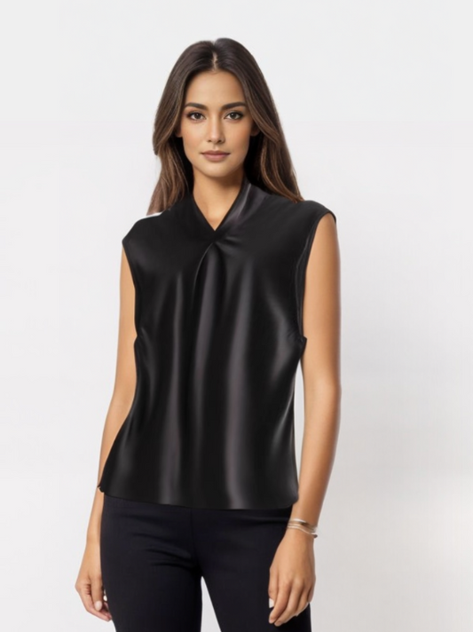 Elara | Sleek Blouse Satin Sleeveless - Motheero