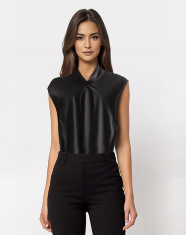 Elara | Sleek Blouse Satin Sleeveless - Motheero