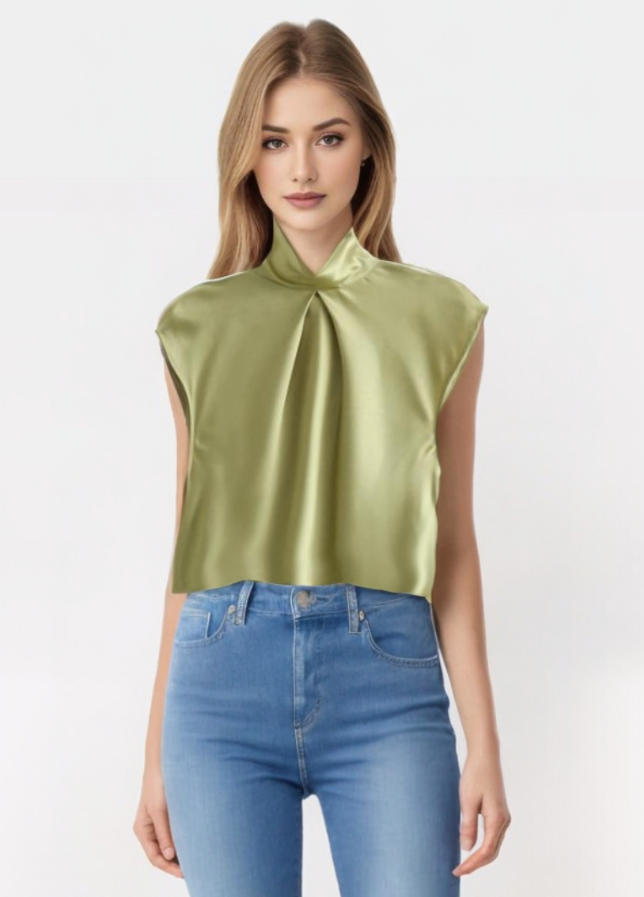 Elara | Sleek Blouse Satin Sleeveless - Motheero