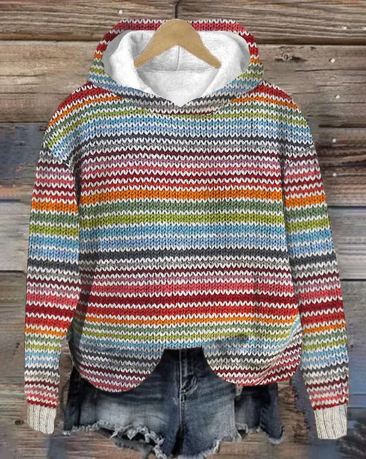 Zayla | Women Rainbow Striped Long Sleeve Hoodie