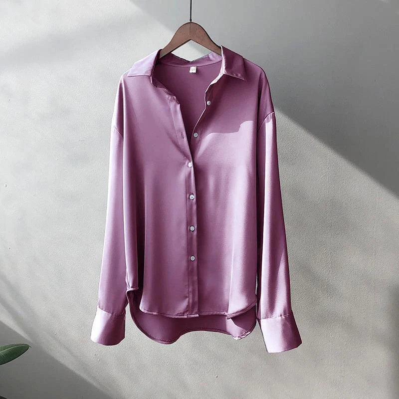 Celeste | Satin Long Sleeve Shirt - Motheero