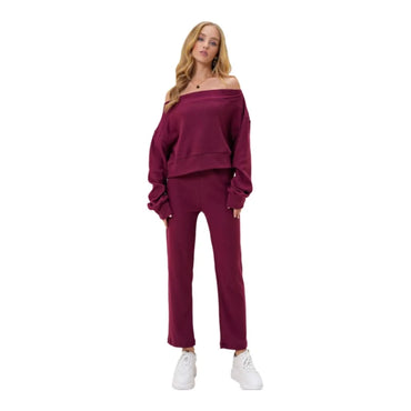 Rohana | Loungewear Relaxed Set Off Shoulder Sweatshirt and Trousers