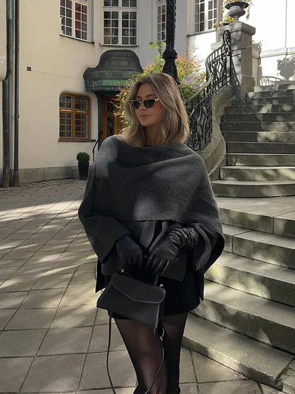 Odessa | Elegant Wool with Long Sleeves Coat Cape