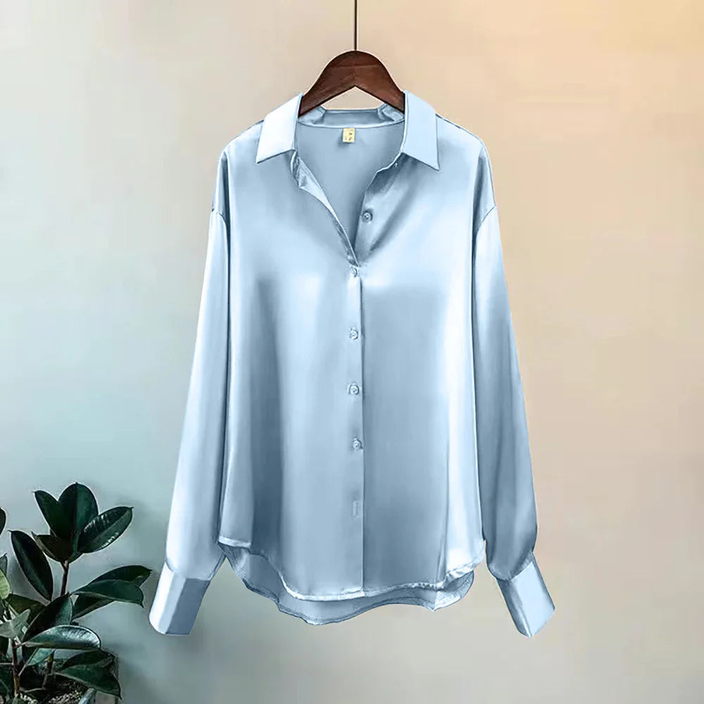 Celeste | Satin Long Sleeve Shirt - Motheero