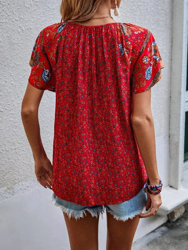 Nerina | Versatile Short‑Sleeve Floral Blouse - Motheero