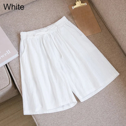 Elara | Cotton Linen Mid-Length Ribbon Tie Shorts