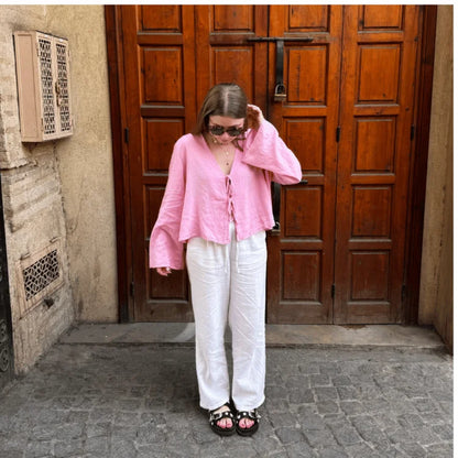 Serena | Long‑Sleeve Lace‑Up Shirt - Motheero
