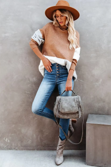 Talia | Women Turtleneck Color Block Sweater