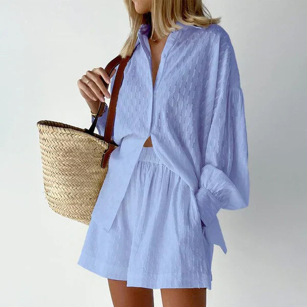 Nora | Long Sleeve Blouse and Shorts Set - Motheero