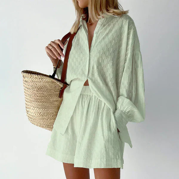 Nora | Long Sleeve Blouse and Shorts Set - Motheero