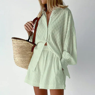 Nora | Long Sleeve Blouse and Shorts Set - Motheero
