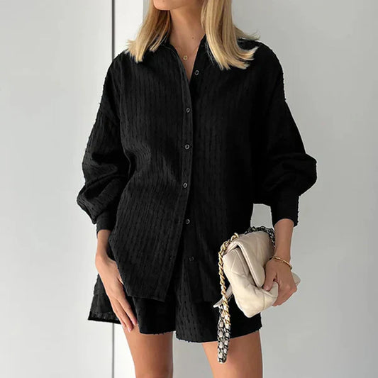 Nora | Long Sleeve Blouse and Shorts Set - Motheero